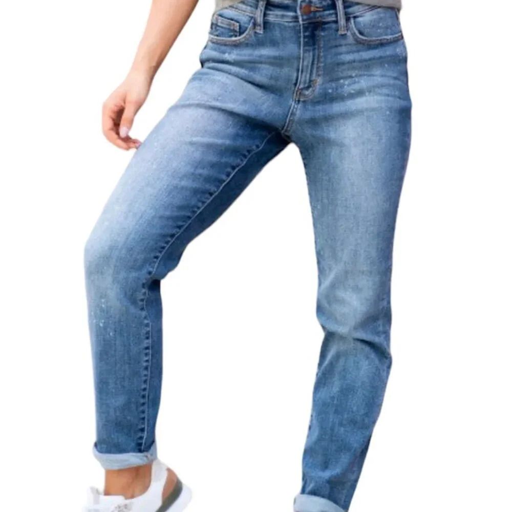 Judy Blue High Rise Bleach Splash Boyfriend Jeans/Blue - 29738